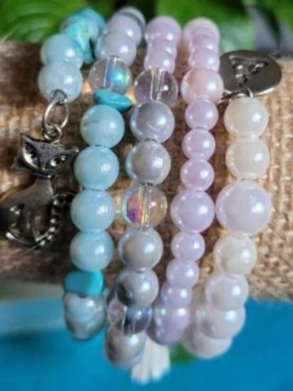 Pink Turquoise Grey White Clear Beaded Wire Wrist Wrap